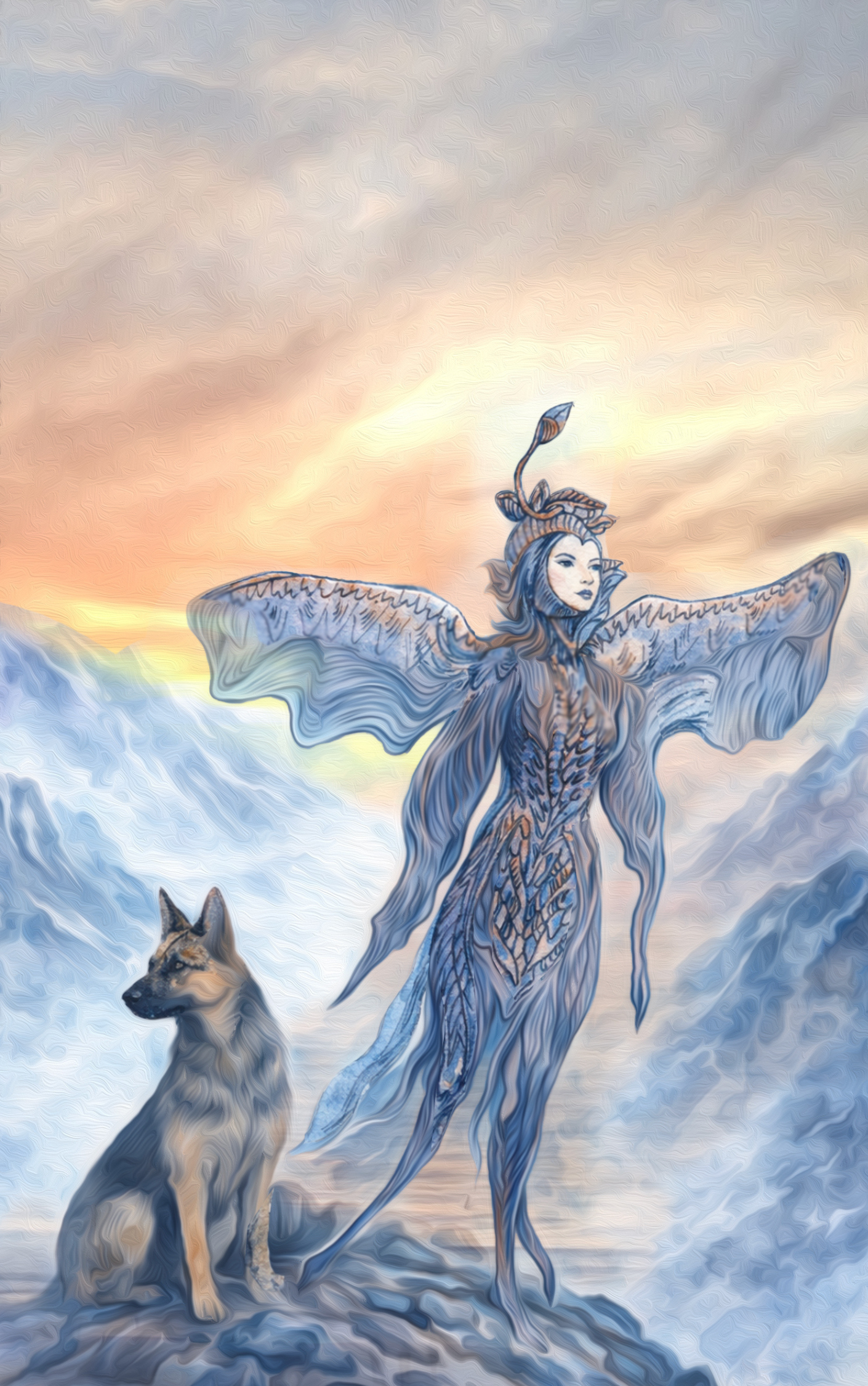 Larkia and her companion on the mountain at dawn